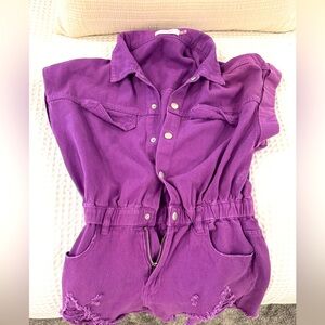 Purple Denim Romper